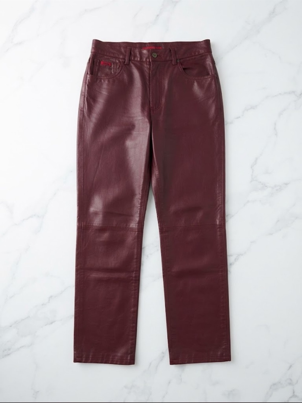 Women's Y2K biker Vintage Genuine Leather high waisted - Burgundy pants
